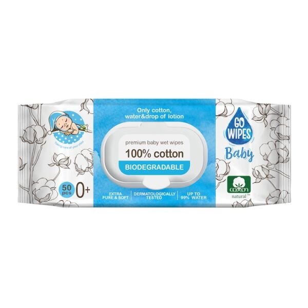GOWIPES SERV.UMEDE COPII CU CAPAC,100% BUMBAC 50 PCS(18B)